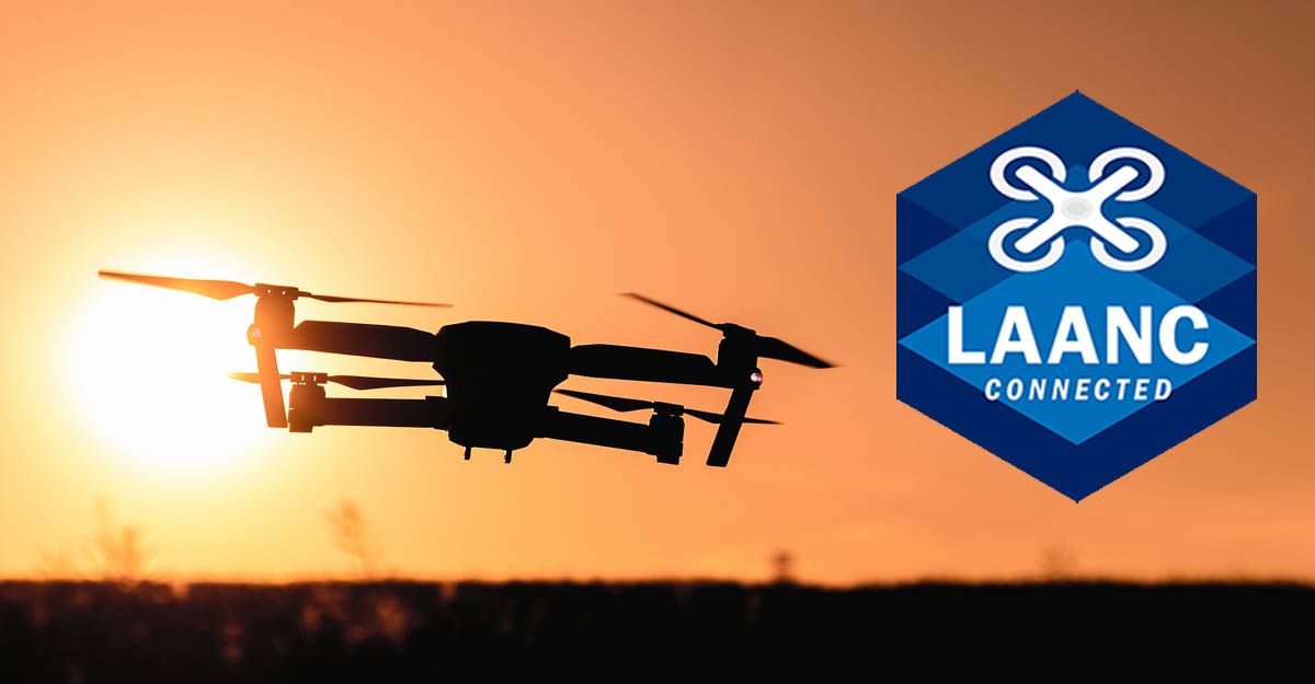 Mavic Drone at sunset with LAANC logo