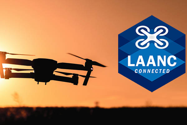 Mavic Drone at sunset with LAANC logo 600